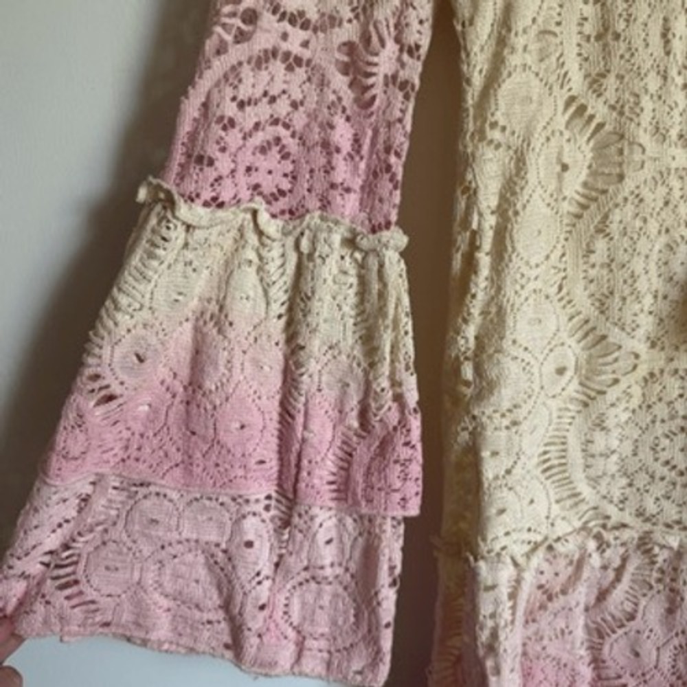 Venus Womens Long Crochet Embroidered Pink White Floral Ombre Maxi Dress sz M - Picture 6 of 13